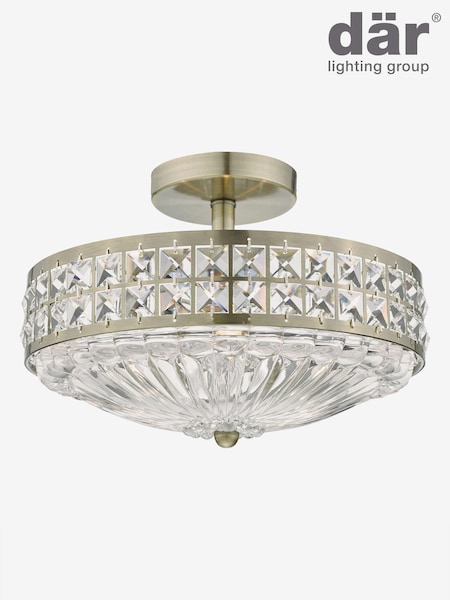 Dar Lighting Brass Olona 3L Light Semi Flush Ceiling Light (E26959) | £138