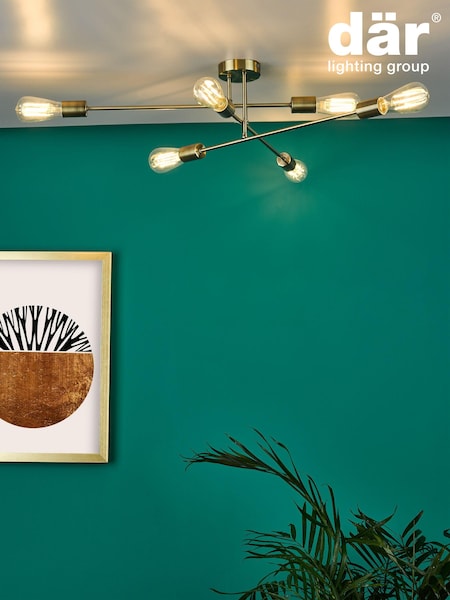 Dar Lighting Brass Neve 6 Light Flush Ceiling Light (E26981) | £89
