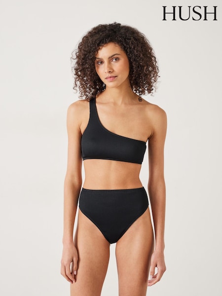 Hush Black Olivia One Shoulder Rib Bikini Top (E27403) | £49