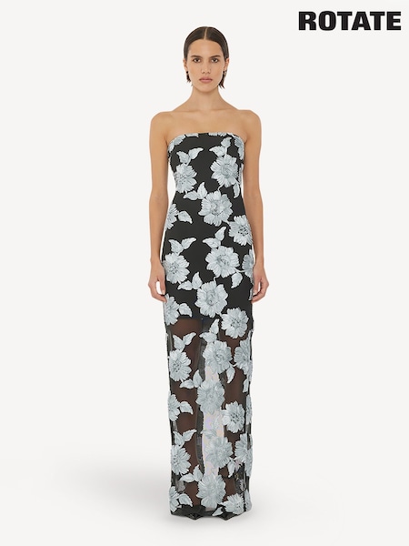 Rotate Grey Flower Mesh Tube Dress (E27478) | £170