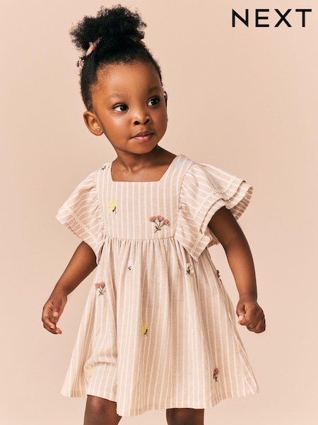 Neutral Stripe Angel Sleeve Summer Dress (3mths-8yrs) (E27537) | £18 - £24