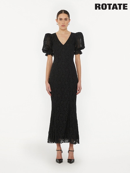 Rotate Black Lace Puff Sleeve Dress (E27677) | £135