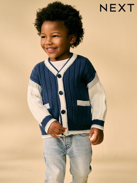 Navy Blue Varsity Knitted Cardigan (3mths-7yrs) (E27748) | £15 - £19