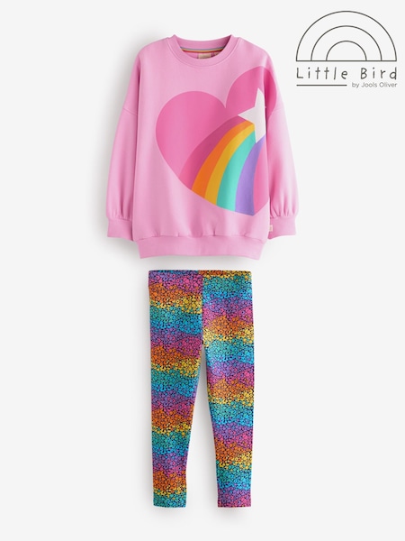 Little Bird by Jools Oliver Pink Colorful Sweat 100% Cotton Top and Leggings Set (E27865) | £28 - £34