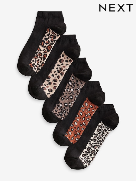 Leopard Footbed Trainers Socks 5 Pack (E27890) | £10