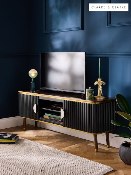Clarke & Clarke Ribbed Black Mango Wood Calisto Up to 50 Inch TV Unit (E27934) | £699