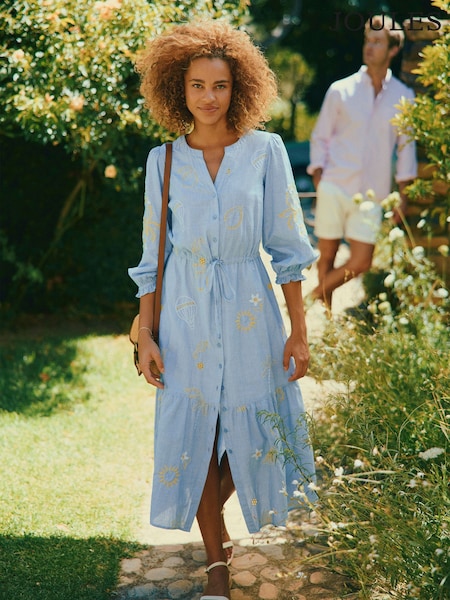 Joules Juliana Blue Broderie Midi Dress (E27952) | £89