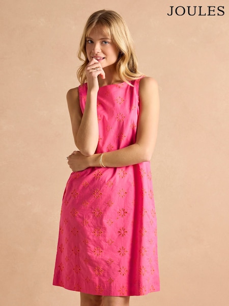 Joules Delphine Pink Shift Dress With Linen (E27953) | £0