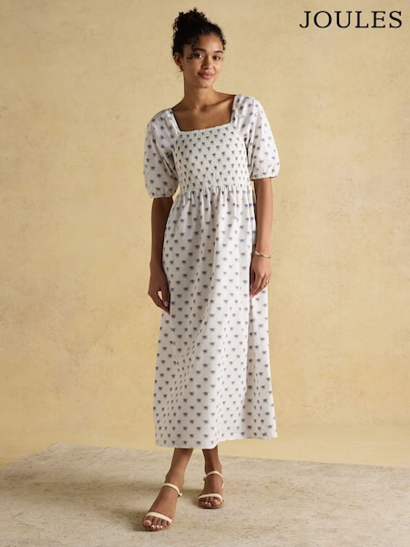 Joules Billie Provence White Cotton Midi Dress (E27954) | £65