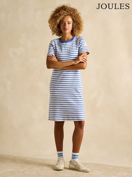 Joules Eden Blue Striped Short Sleeve Jersey Dress (E27959) | £42