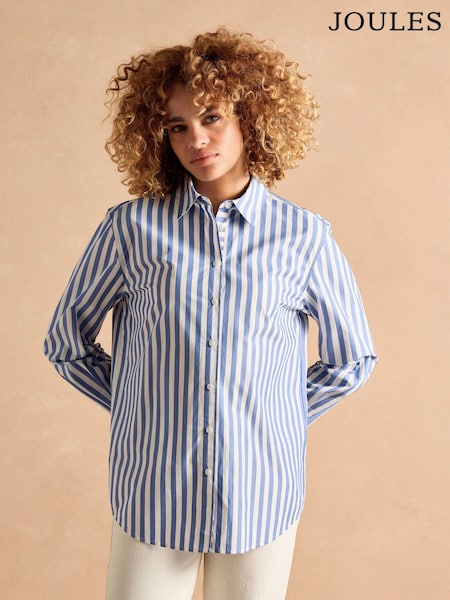 Joules Amilla Blue & White Stripe Longline Relaxed Fit Shirt (E28009) | £55