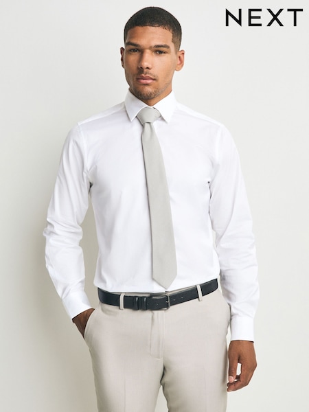 White/Grey Regular Fit Shirt and Tie Pack (E28129) | £38