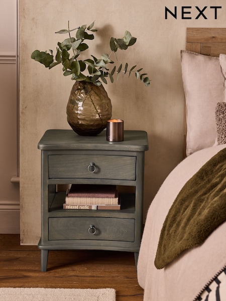 Light Grey Sadie Solid Mango Wood 2 Drawer Bedside Table (E28140) | £250