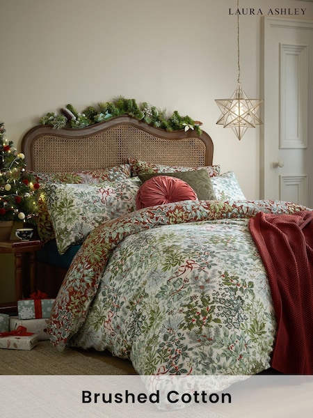 Laura Ashley Festive Red Crossdale Christmas Berries 100% Cotton Brushed Duvet Cover and Pillowcase Set (E28153) | £38 - £70