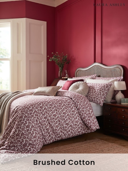 Laura Ashley Ruby Red 100% Cotton Hargate Leaves Duvet Cover and Pillowcase Set (E28154) | £40 - £75