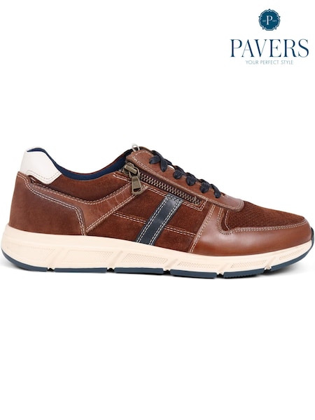 Pavers Lace Up Leather Brown Trainers (E28256) | £49