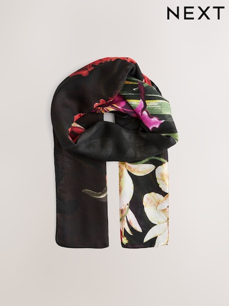 Black Floral Kew Collection Lightweight Scarf (E28425) | £18