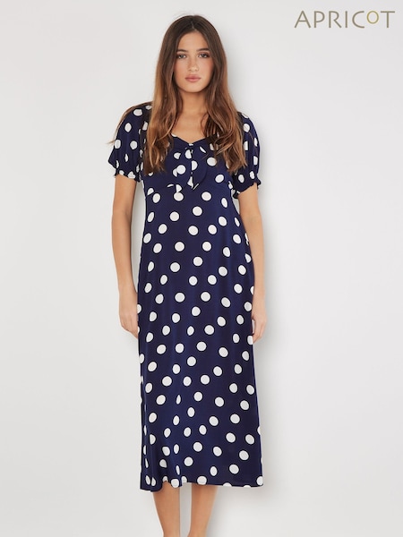 Apricot Blue Big Spot Bow Detail Midi Dress (E28452) | £39
