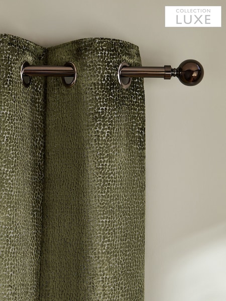Olive Green Collection Luxe Heavyweight Cut Velvet Eyelet Lined Curtains (E28642) | £200 - £400