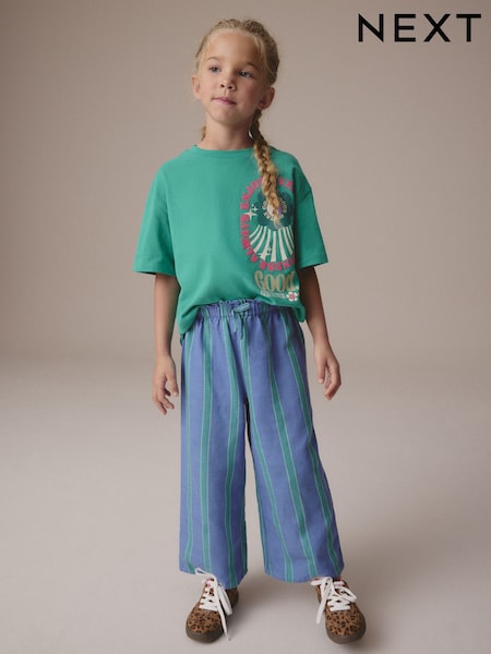 Blue/Green Stripe Wide Leg Trousers (3-16yrs) (E29135) | £16 - £21