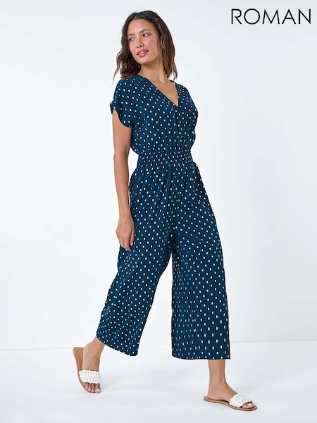 Roman Blue Metallic Foil Print Jumpsuit (E29154) | £42