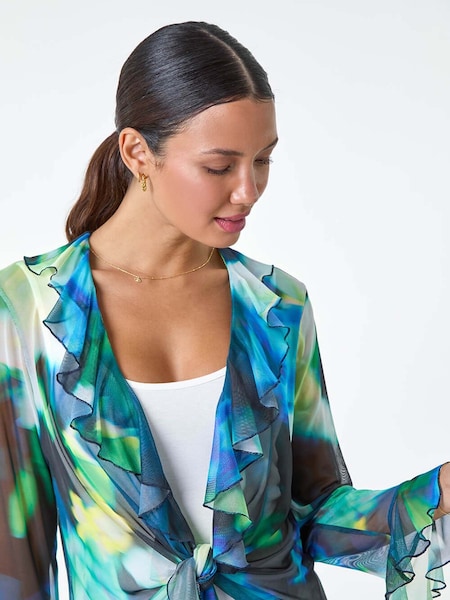 Roman Green Tie Frill Detail Stretch Mesh Top (E29169) | £35