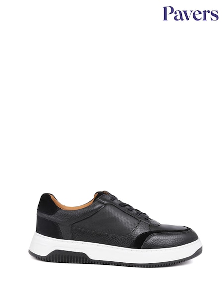 Pavers Black Lace-Up Leather Trainers (E29663) | £60