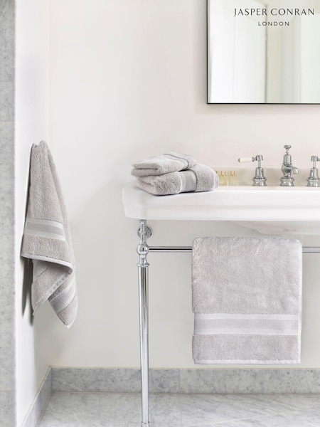 Jasper Conran London Pearl Grey Zero Twist Lightweight Soft Fast Drying 100% Cotton Towel (E29764) | £16 - £40