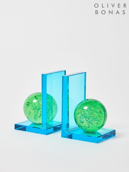 Oliver Bonas Green Azul Glass Crystal Book Ends (E29812) | £45