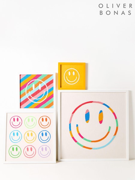 Oliver Bonas White Beaded Happy Face Framed Wall Art (E29817) | £95