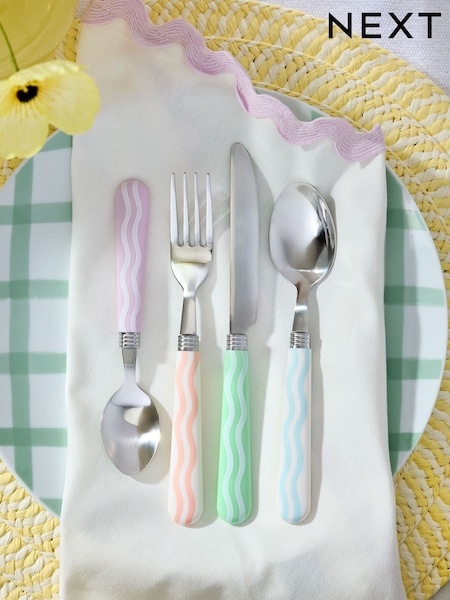 16 Piece Multi Pastel Wiggle Cutlery Set (E29875) | £18