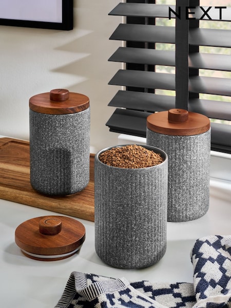 Set of 3 Blue/Grey Stamford Storage Jars (E29910) | £38
