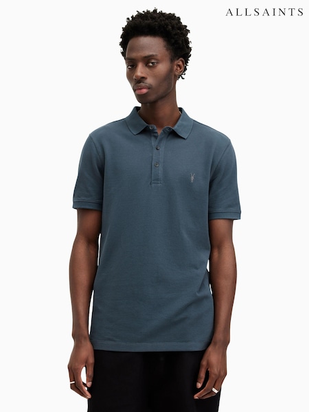 AllSaints Blue Reform Short Sleeve Polo Shirt (E30062) | £0