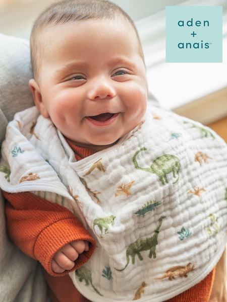 aden + anais Green Essentials 100% Cotton Baby Burpy Bib Dino Jungle Muslin (E30181) | £10