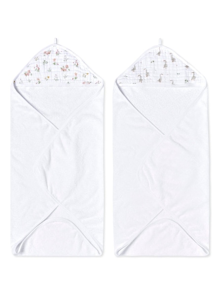 aden + anais Green Essentials Dino Jungle Hooded 100% Cotton Towels 2 Pack (E30187) | £22