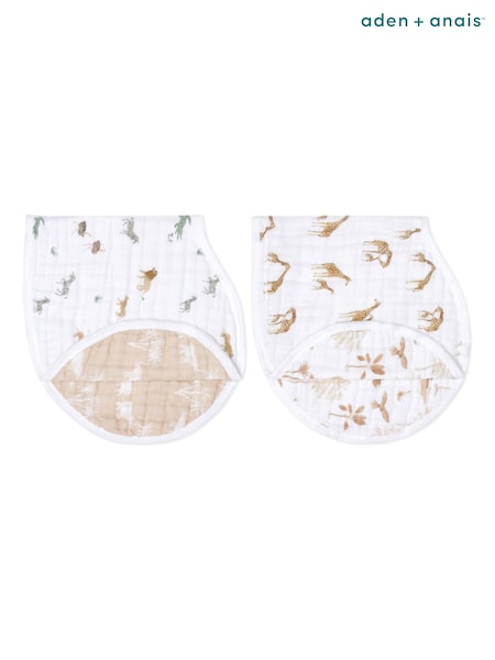 aden + anais White Burpy 100% Cotton Muslin Safari Dream Bibs 2 Pack (E30215) | £21.50
