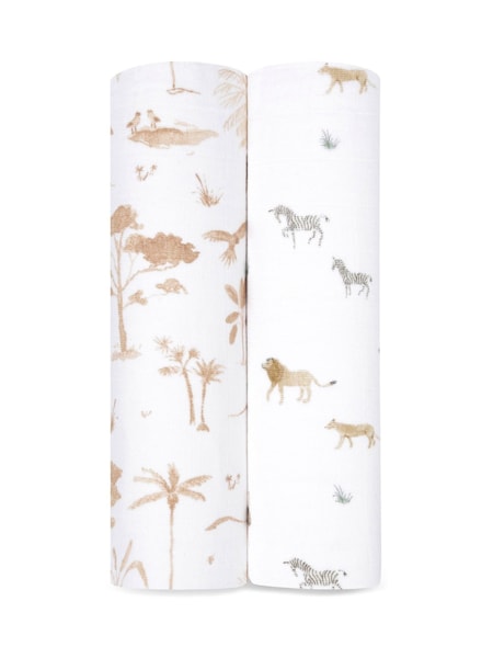 aden + anais White Large 100% Cotton Safari Dream Muslins Blankets 2 Pack (E30229) | £30.50
