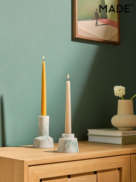 MADE.COM Set of 2 Marbled Teal Fitz Taper Candle Holders (E30286) | £20