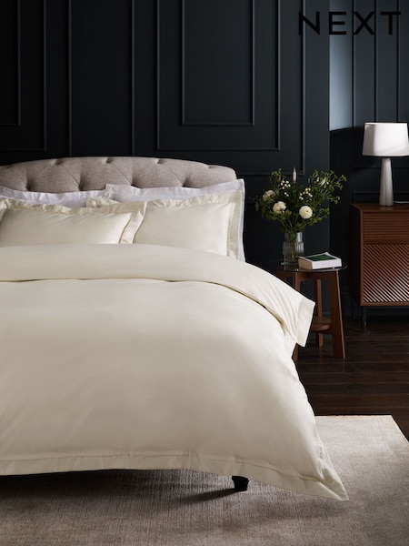 Ivory Collection Luxe 1000 Thread Count 100% Cotton Sateen Oxford Luxury Duvet Cover and Pillowcase Set (E30377) | £115 - £135