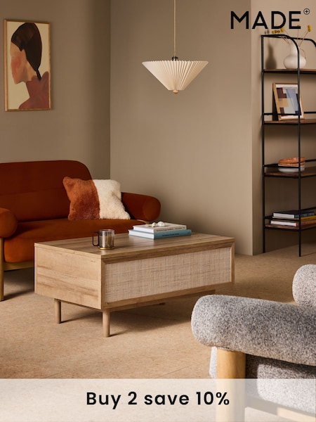 MADE.COM Oak Effect Pavia Rattan Coffee Table to Desk (E30412) | £379
