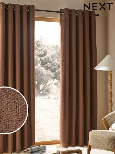 Rust Brown Soft Weave Linen Blend Eyelet Lined Curtains (E30444) | £55 - £130