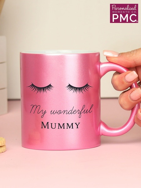 Pink Personalised Eyelashes Glitter Mug by PMC (E30580) | £15