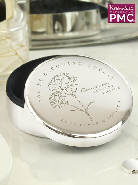 Personalised January Birth Flower Round Trinket Box By Pmc