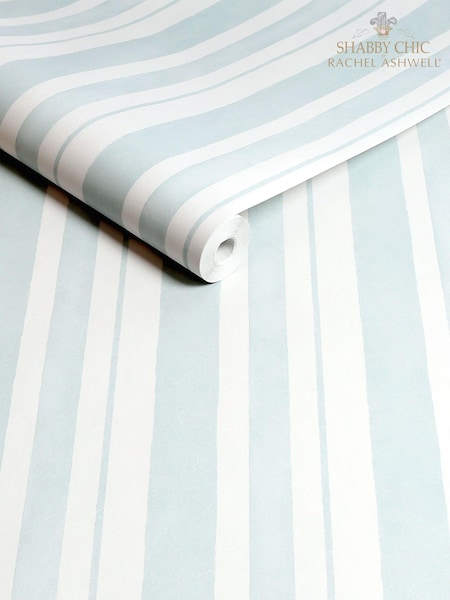 Shabby Chic by Rachel Ashwell® Blue Watercolour Stripe 10M Wallpaper (E30641) | £60