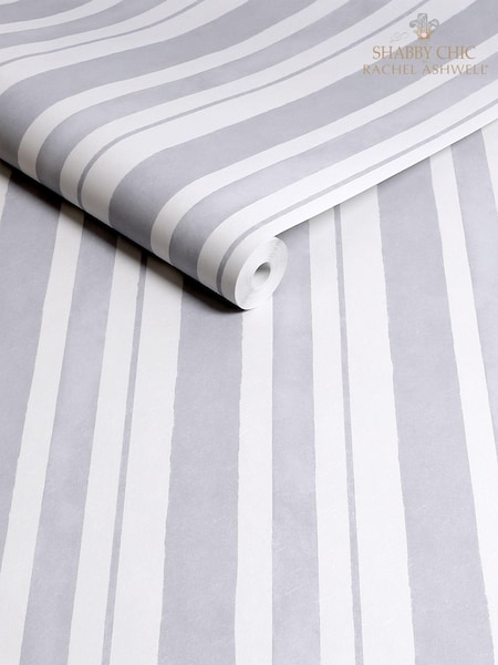 Shabby Chic by Rachel Ashwell® Grey Watercolour Stripe 10M Wallpaper (E30647) | £60