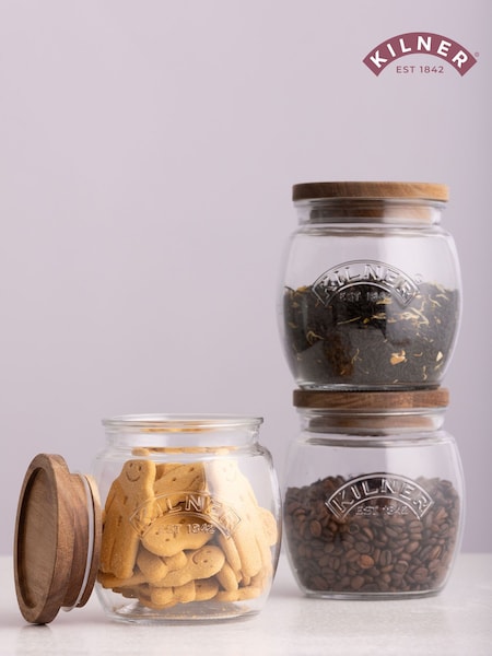 Kilner Clear 0.85L Universal Jars Set of 3 With Acacia (E30728) | £27