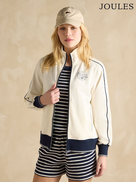Joules Cream Zip Through Cotton Jersey Track Jacket (E30864) | £70