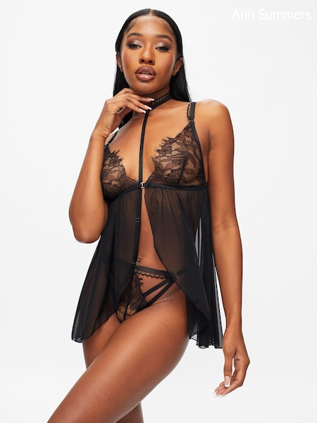Ann Summers Black Loveable Touch Sheer Babydoll Set (E31298) | £36
