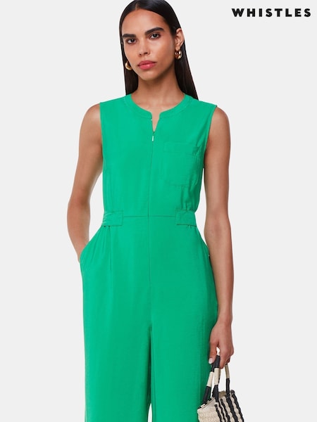 Whistles Green Josie Zip Front Jumpsuit (E31690) | £119