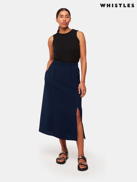 Whistles Blue Eva Elasticated Waist Skirt (E31705) | £89